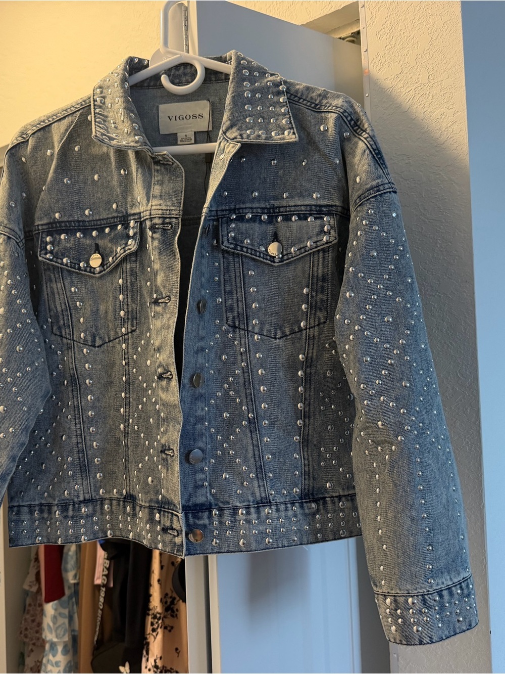 Vigoss Gray Denim Jacket with Silver Studs